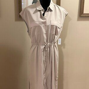 Old Navy, Khaki, Sleeveless, Drawstring-Waist, Midi-Dress, side slits, Sz M NWT
